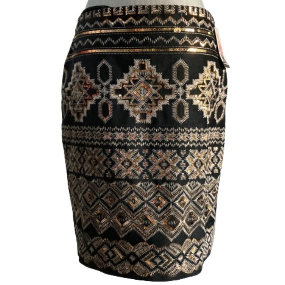 NWT!! Karen Kane Tinsel Town Gold Sequin Skirt. Aztec Design. Gorgeous!  Size L.